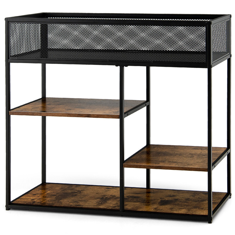 4-Tier Industrial Console Table with Wire Basket and shelf-Rustic BrownCostway Gallery View 3 of 10