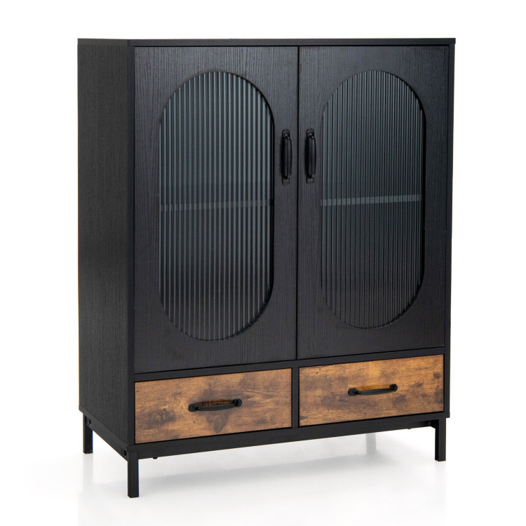 Kitchen Industrial Buffet Sideboard with Tempered Glass Doors-BlackCostway Gallery View 1 of 10