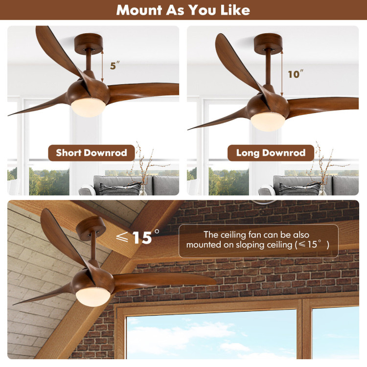 52 Inch Ceiling Fan with Changeable Light Color and 6-Level Adjustable Speed-BrownCostway Gallery View 9 of 11