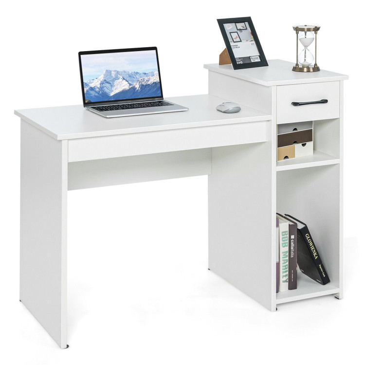 Computer Desk PC Laptop Table with Drawer and Shelf-WhiteCostway Gallery View 1 of 10