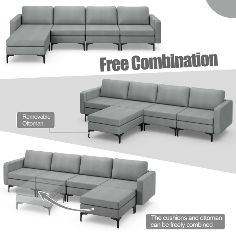 1/2/3/4-Seat Convertible Sectional Sofa with Reversible Ottoman-4-Seat L-shaped with 2 USB PortsCostway Gallery View 4 of 13