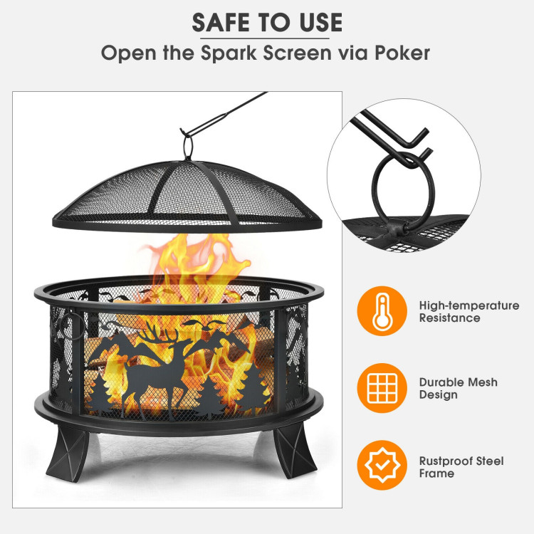 26 Inches Outdoor Fire Pit with Spark Screen and PokerCostway Gallery View 2 of 10