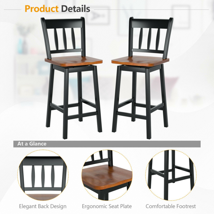 24.5 Inches Set of 2 Swivel Bar Stools with 360° Swiveling-BlackCostway Gallery View 7 of 7