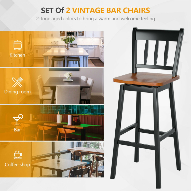 30.5 Inches Set of 2 Swivel Bar Stools with 360° Swiveling-BlackCostway Gallery View 3 of 8