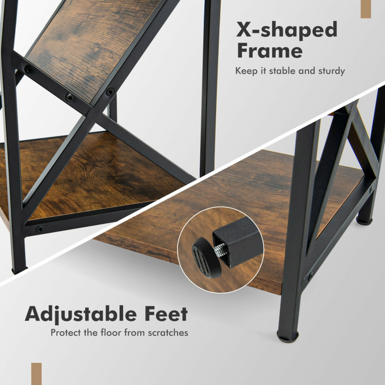 3-Tier Industrial Side Table with V-shaped Bookshelf for Living Room-Rustic BrownCostway Gallery View 10 of 10