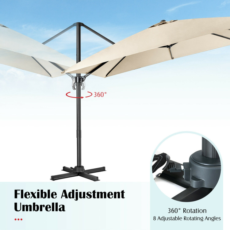 10 x 10 Feet Cantilever Offset Square Patio Umbrella with 3 Tilt Settings-BeigeCostway Gallery View 10 of 11