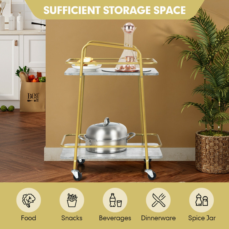 2-tier Kitchen Rolling Cart with Steel Frame and Lockable Casters-GrayCostway Gallery View 3 of 10