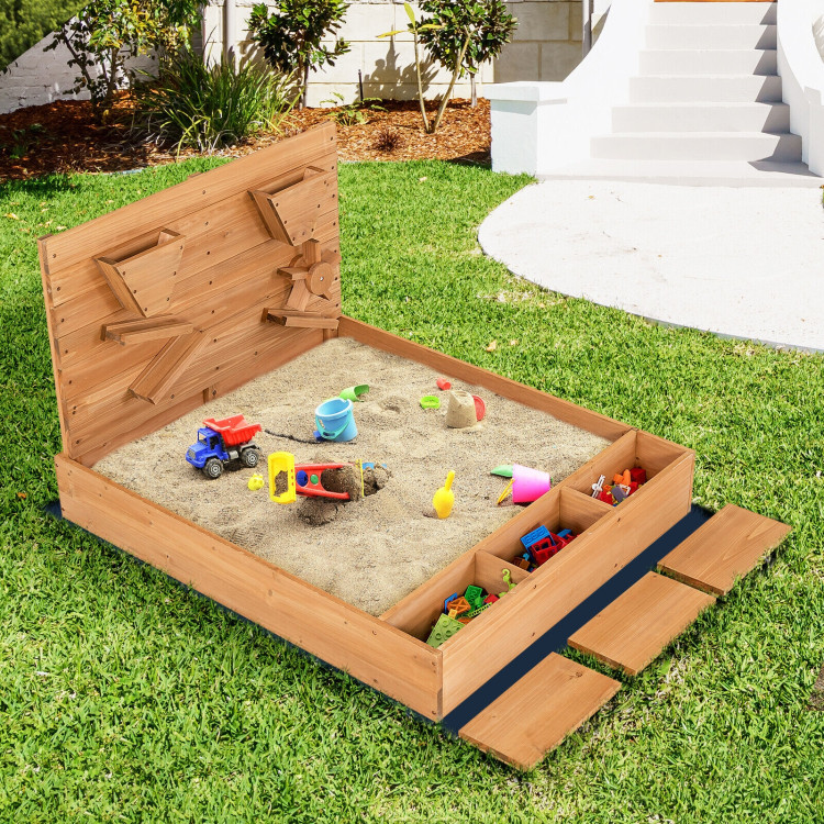 Kids Wooden Square Sandbox with CoverCostway Gallery View 7 of 11