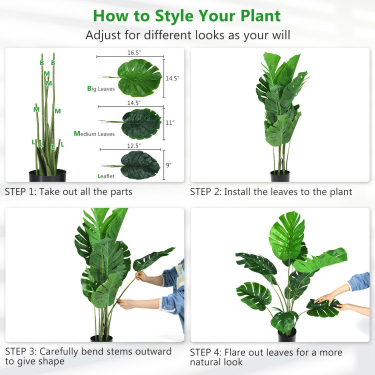 2 Pack Artificial Monstera Deliciosa Tree with 10 Leaves of Different SizesCostway Gallery View 7 of 9