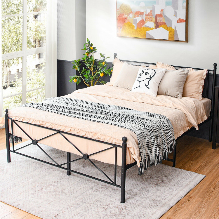 Full/Queen Size Metal Bed Frame Platform with Headboard-Full SizeCostway Gallery View 2 of 11
