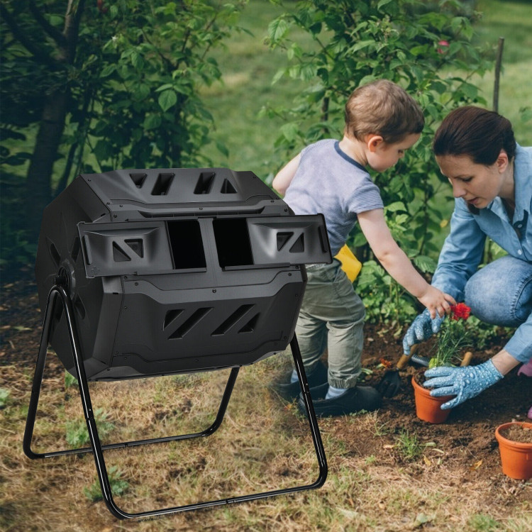 43 Gallon Composting Tumbler Compost Bin with Dual Rotating ChamberCostway Gallery View 6 of 11