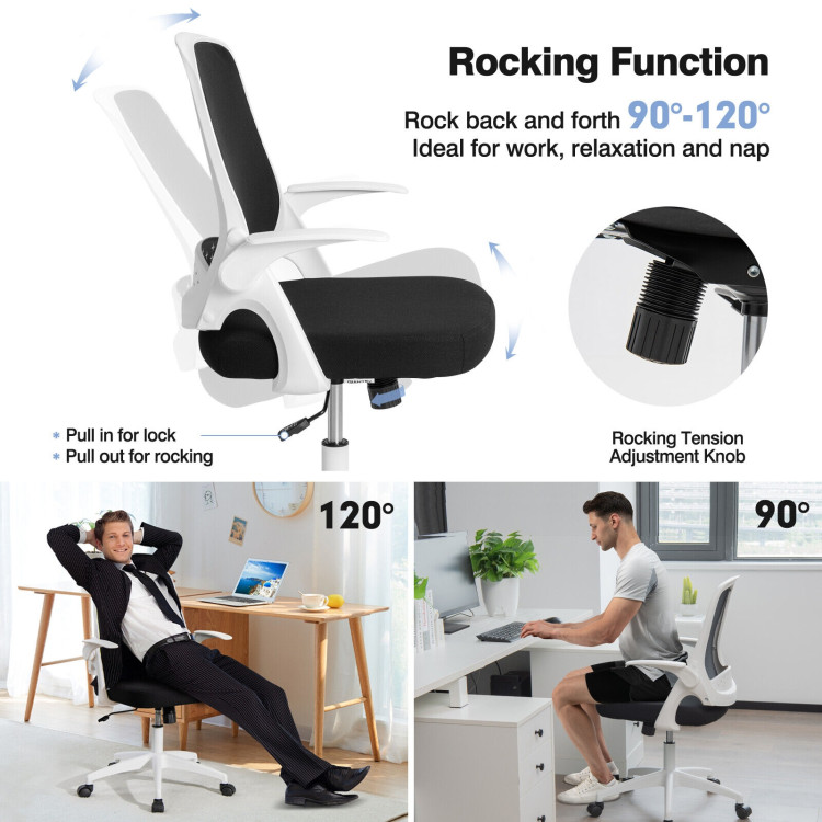 Adjustable Mesh Office Chair Rolling Computer Desk Chair with Flip-up Armrest-WhiteCostway Gallery View 10 of 11