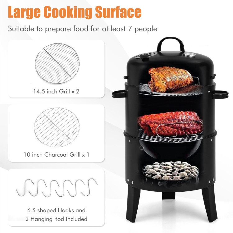 Costway3-in-1 Vertical Charcoal Smoker Portable BBQ Smoker Grill