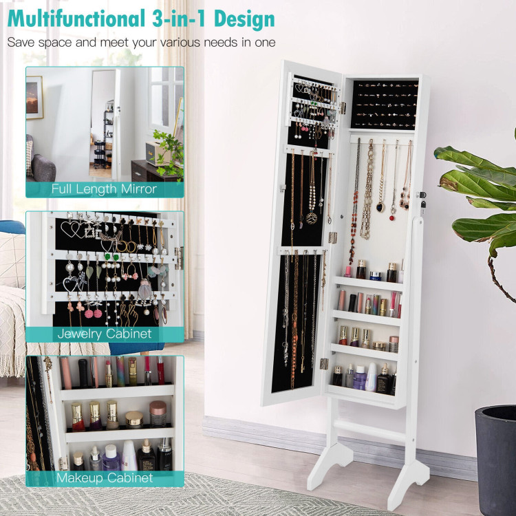 Standing Jewelry Cabinet with Full Length Mirror-WhiteCostway Gallery View 5 of 10