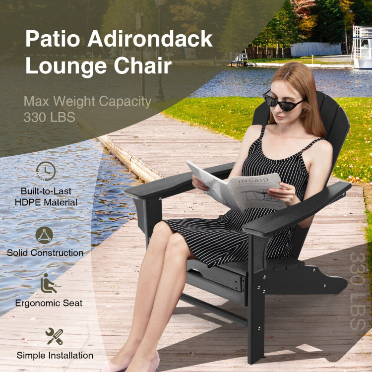 Patio HDPE Adirondack Chair with Retractable Ottoman-BlackCostway Gallery View 3 of 10