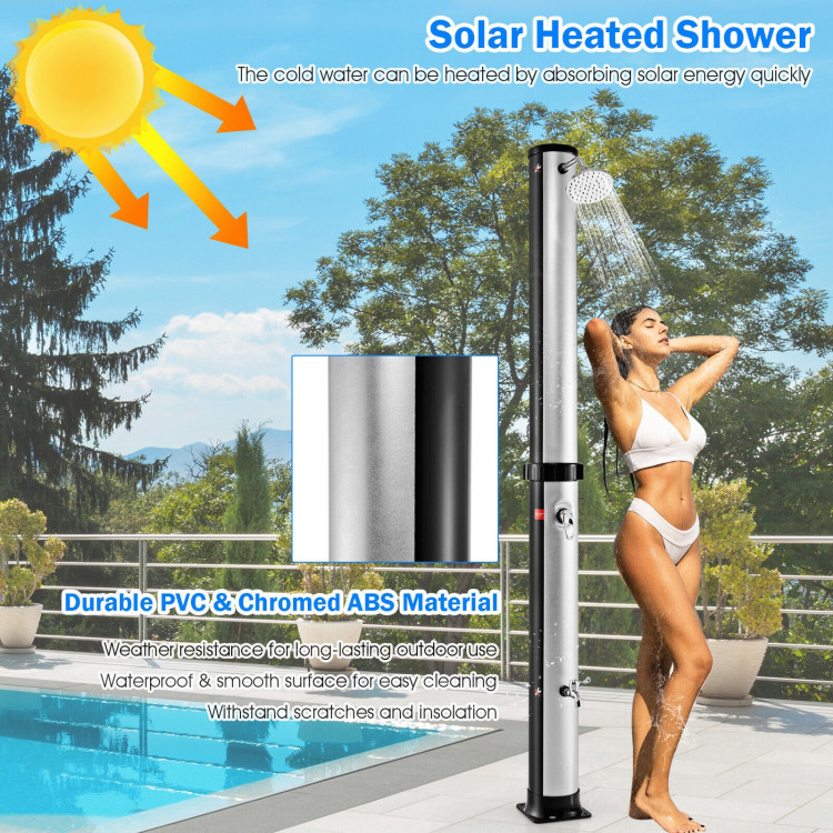7.2 Feet Solar-Heated Outdoor Shower with Free-Rotating Shower Head-SilverCostway Gallery View 3 of 10