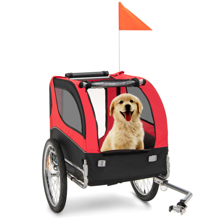 Dog Bike Trailer Foldable Pet Cart with 3 Entrances for Travel-RedCostway Gallery View 8 of 11