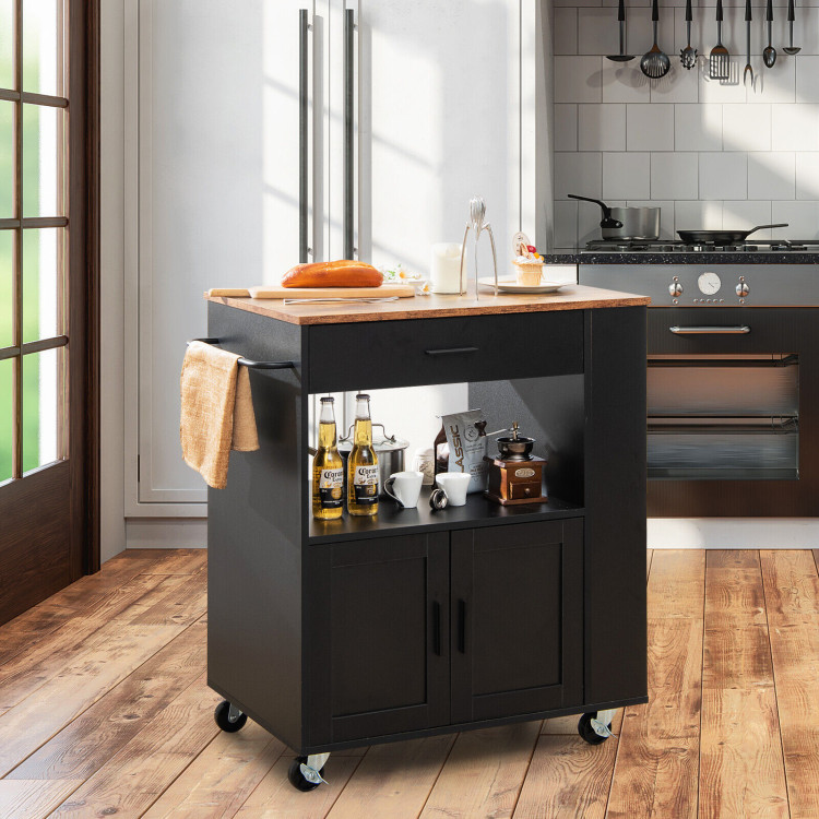 Rolling Kitchen Trolley with 3 Spice Racks Drawer and Open Shelf-BlackCostway Gallery View 7 of 9