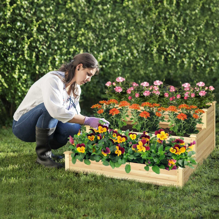 3-Tier Raised Garden Bed Wood Planter Kit for Flower Vegetable HerbCostway Gallery View 6 of 10