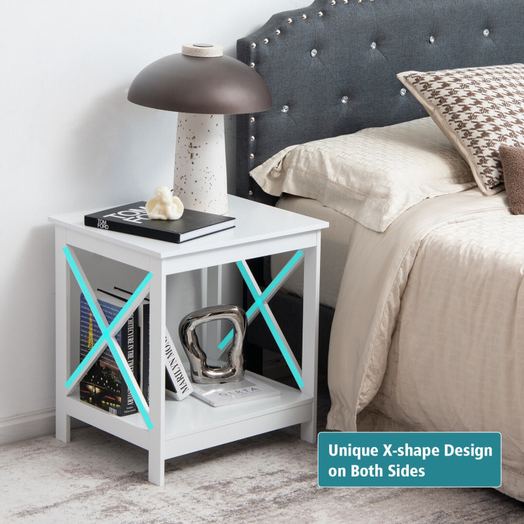 2-Tier Side Table with X-shape Design and 4 Solid Legs-WhiteCostway Gallery View 7 of 7