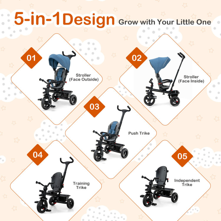 4-in-1 Baby Tricycle Toddler Trike with Convertible Seat-BlueCostway Gallery View 9 of 12