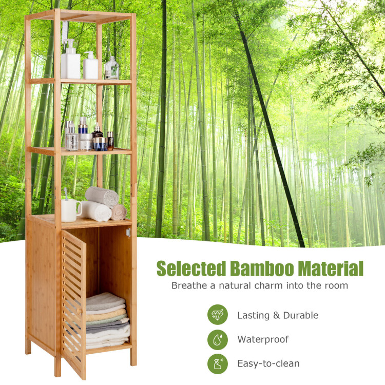 4 Tiers Slim Bamboo Floor Storage Cabinet with Shutter Door and Anti-Toppling Device-NaturalCostway Gallery View 6 of 12