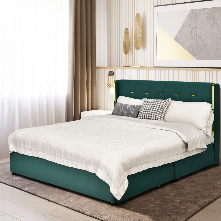 Full/Queen Size Upholstered Bed Frame with 4 Drawers-Green-Full SizeCostway Gallery View 7 of 11