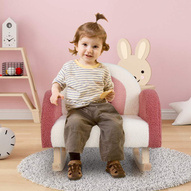 Kids Rocking Chair Children Velvet Upholstered Sofa with Solid Wood Legs-RedCostway Gallery View 2 of 10