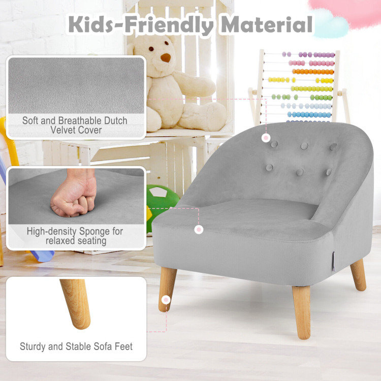 Soft Velvet Upholstered Kids Sofa Chair with Ottoman-GrayCostway Gallery View 8 of 10