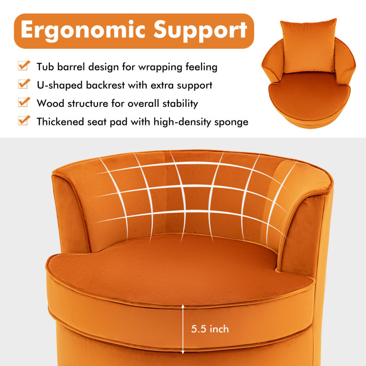 Modern 360° Swivel Barrel Chair with No Assembly Needed-OrangeCostway Gallery View 5 of 8