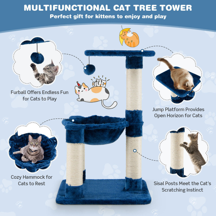 Multi-level Cat Tree with Scratching Posts and Cat Hammock-BlueCostway Gallery View 10 of 10