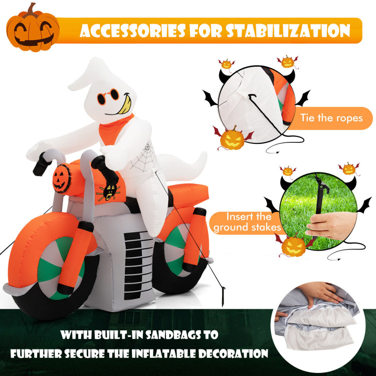 5 Feet Halloween Inflatable Ghost Riding on Motor Bike with LED LightsCostway Gallery View 9 of 10