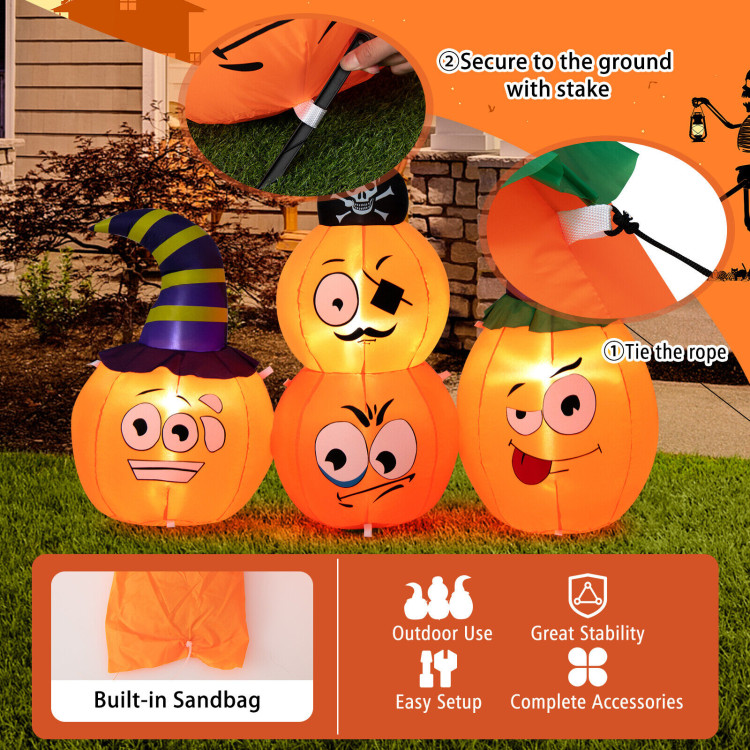 5 Feet Long Halloween Inflatable Decoration 4 Pumpkin Lanterns Combo with PirateCostway Gallery View 3 of 10