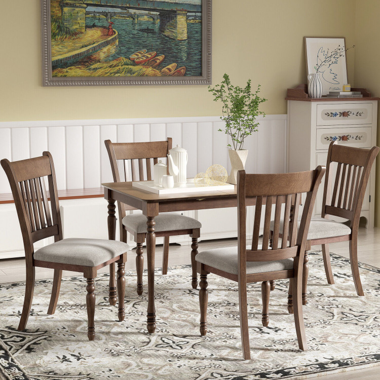 2 Pieces Vintage Wooden Upholstered Dining Chair Set with Padded CushionCostway Gallery View 6 of 11
