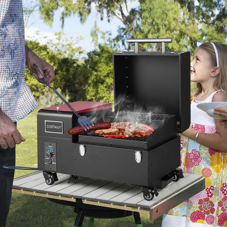 Movable Pellet Grill and Smoker with Temperature Probe-BlackCostway Gallery View 2 of 10