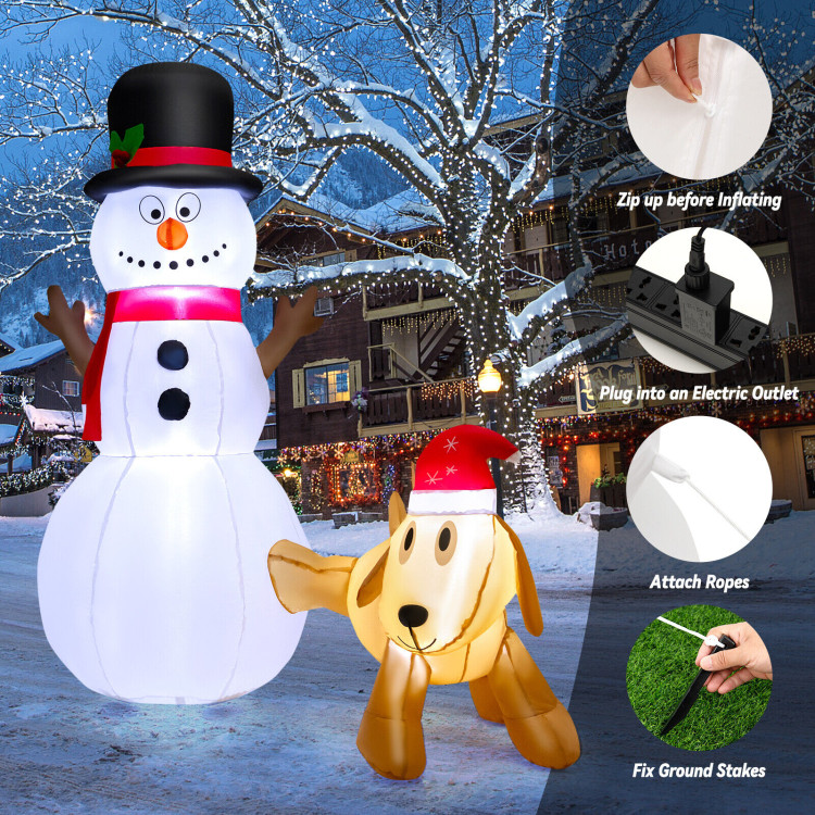 6 Feet Tall Inflatable Snowman and Dog Set Christmas Decoration with LED LightsCostway Gallery View 10 of 11