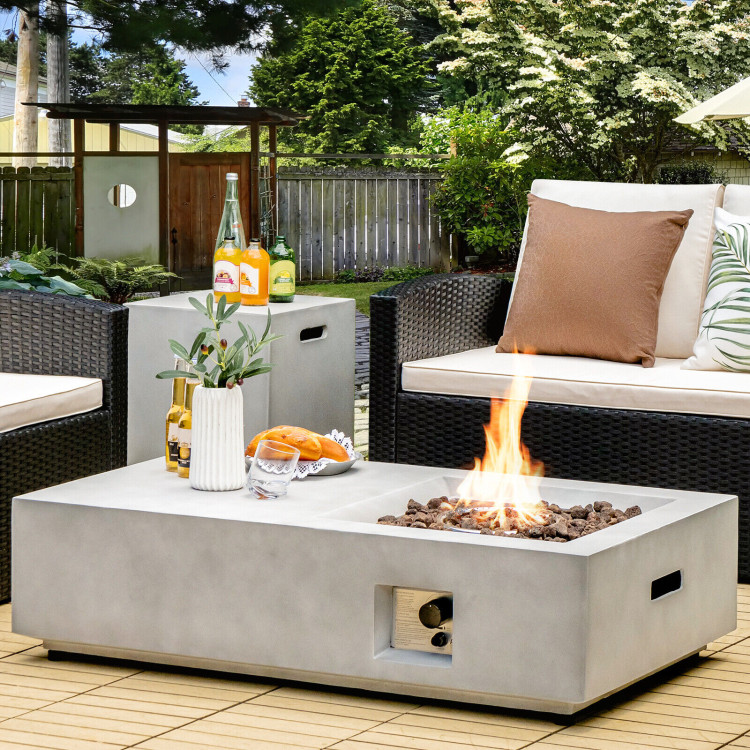 48 Inch Outdoor Concrete Fire Pit with Lava Rocks-GrayCostway Gallery View 6 of 10