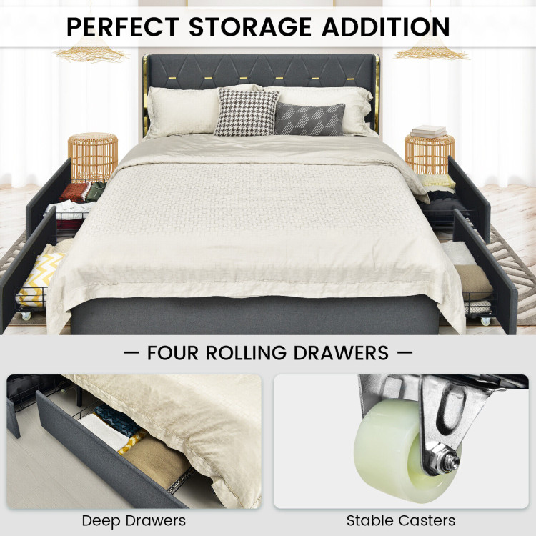 Full/Queen Size Upholstered Bed Frame with 4 Storage Drawers-Full SizeCostway Gallery View 9 of 10
