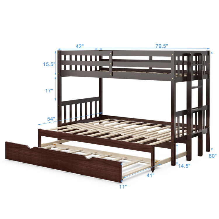 Twin Pull-Out Bunk Bed with Trundle Wooden Ladder-EspressoCostway Gallery View 4 of 11