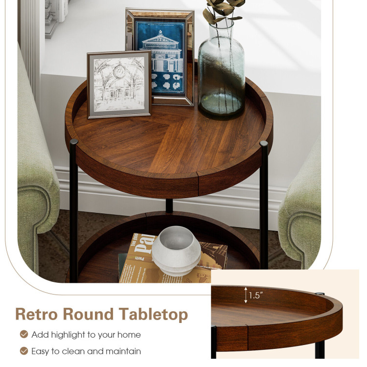 2-Tier Retro End Table with Bottom ShelfCostway Gallery View 9 of 10