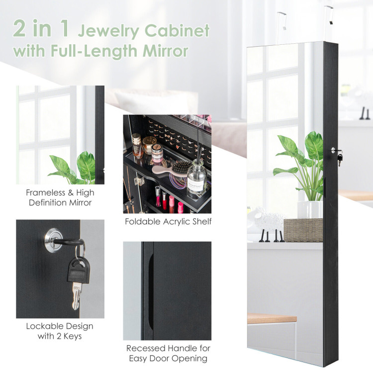 Wall Mounted Jewelry Cabinet with Full-Length Mirror-BlackCostway Gallery View 11 of 11