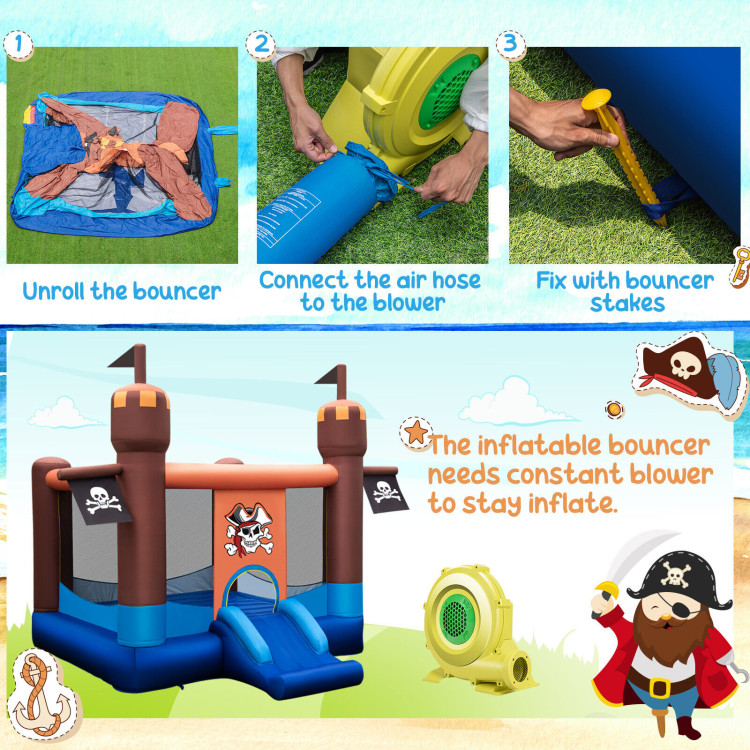 Pirate-Themed Inflatable Bounce Castle with Large Jumping Area and 735W BlowerCostway Gallery View 8 of 9