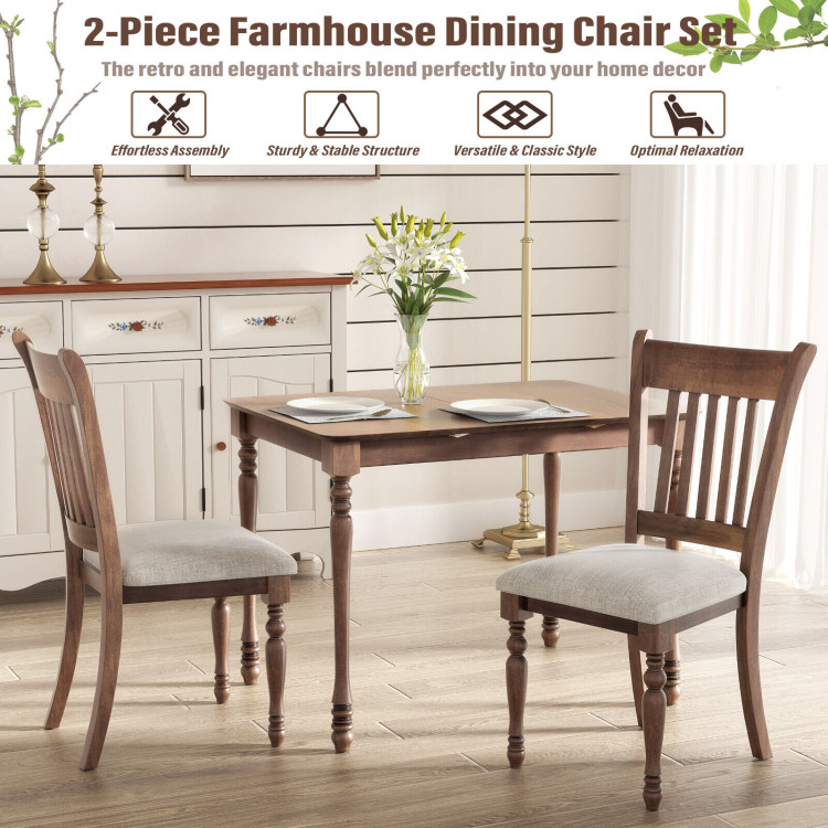 2 Pieces Vintage Wooden Upholstered Dining Chair Set with Padded CushionCostway Gallery View 3 of 11