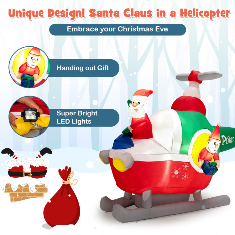 6 Feet Wide Inflatable Santa Claus Flying a Helicopter with Air BlowerCostway Gallery View 6 of 11