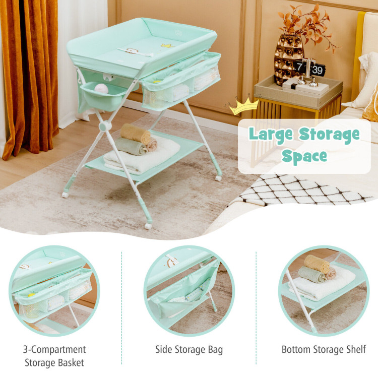 Foldable Baby Changing Table with Wheels-BlueCostway Gallery View 12 of 12
