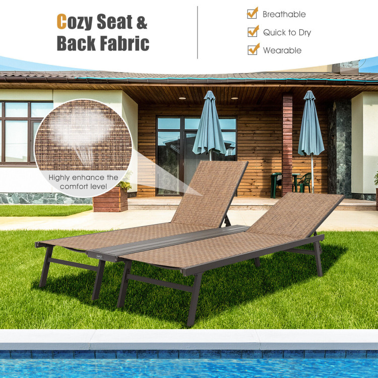 2-Person Patio Chaise Lounge with Middle Panel-BrownCostway Gallery View 9 of 10