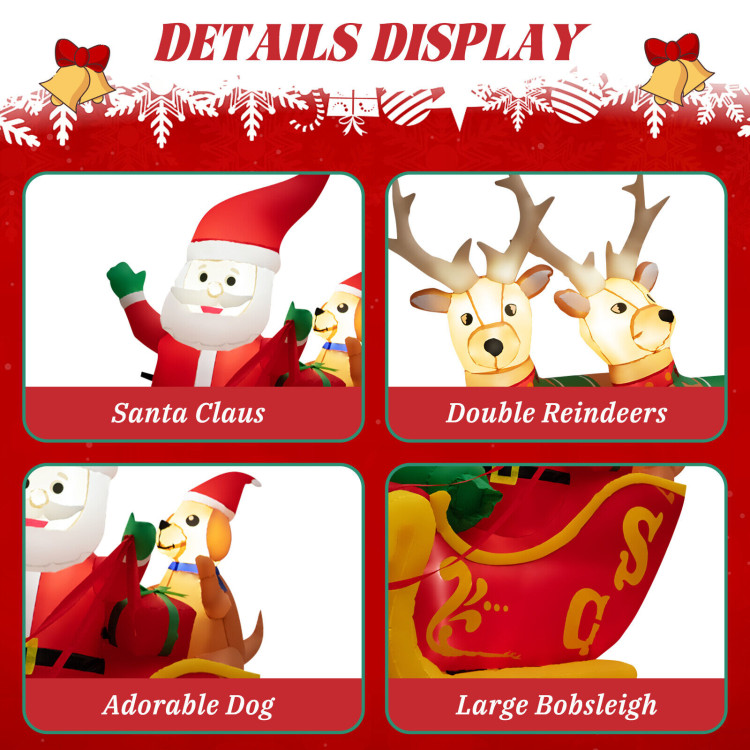 7.2 Feet Long Christmas Inflatable Santa on Sleigh with LED Lights Dog and Gifts YardCostway Gallery View 10 of 11