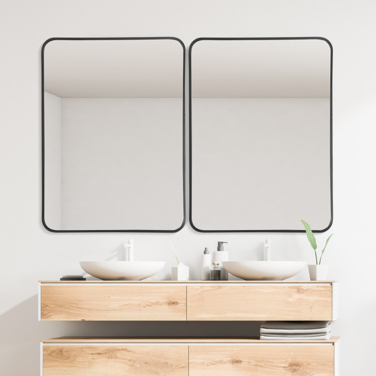 Metal Framed Bathroom Mirror with Rounded Corners-BlackCostway Gallery View 8 of 11