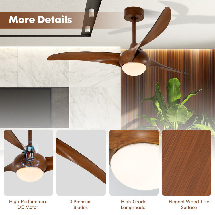 52 Inch Ceiling Fan with Changeable Light Color and 6-Level Adjustable Speed-BrownCostway Gallery View 11 of 11