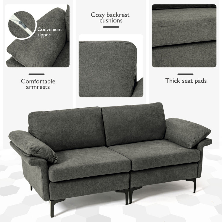 Modern Fabric Loveseat Sofa for with Metal Legs and Armrest Pillows-GrayCostway Gallery View 9 of 10